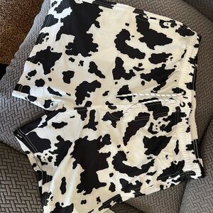 Black and White Cow Print Mens Swim trunks